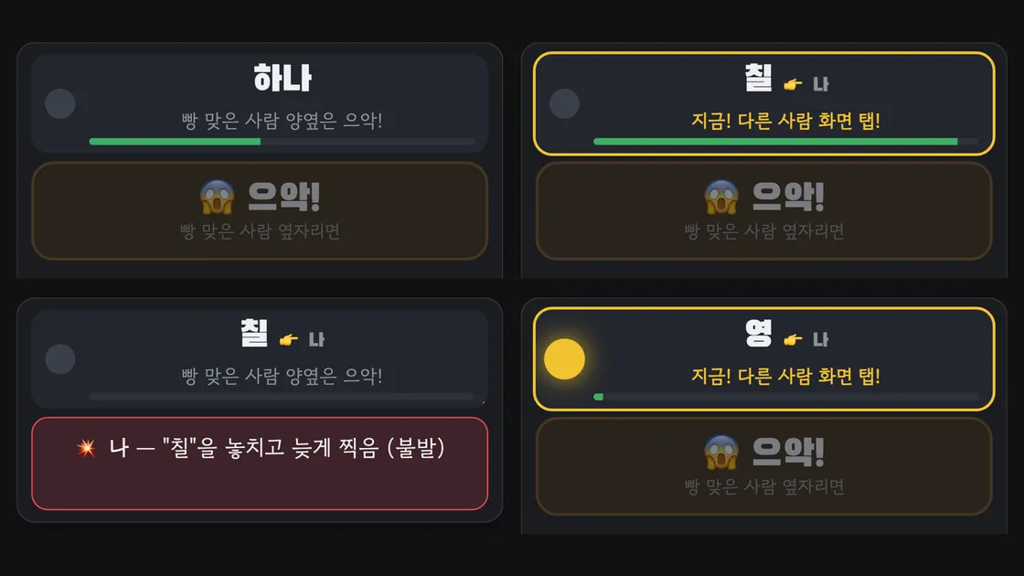 랜선포차 007빵에서 박자에 맞춰 다른 사람 화면을 지목하는 장면