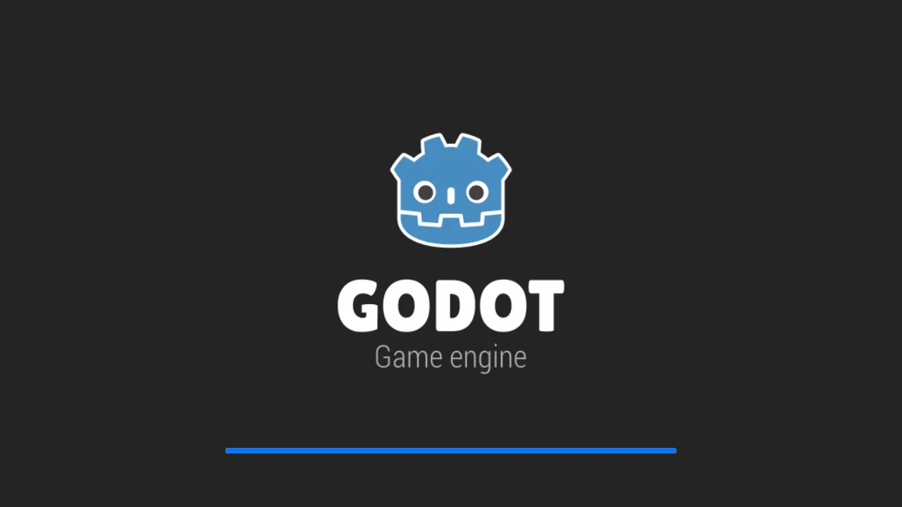 Godot 기본 로딩 화면, 파란 진행 막대와 GODOT 로고